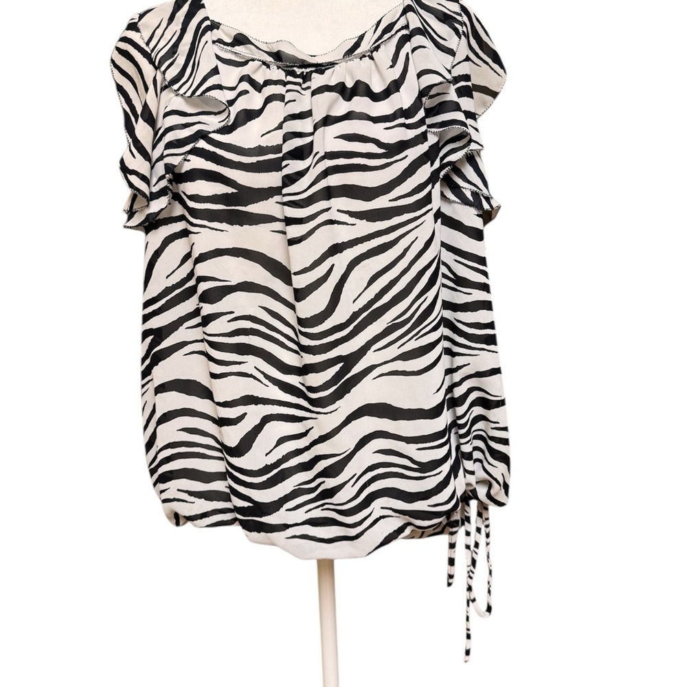 Zebra Print Ruffle Blouse by Charlotte Russe | Size Small | Summer Open Back Top